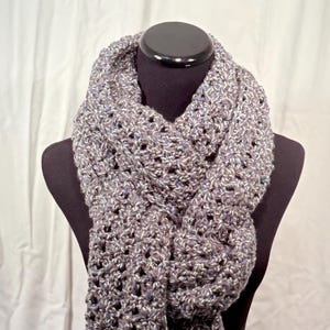 Grey Tweed Crochet Scarf
