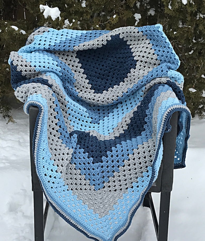 Crochet Pattern Blue and Grey Giant Granny Square Crochet Blanket image 5