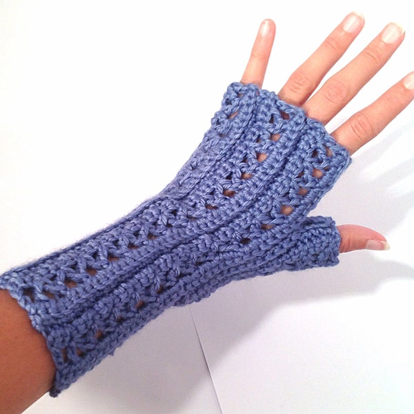 Fingerless Gloves - Periwinkle Bamboo and Wool