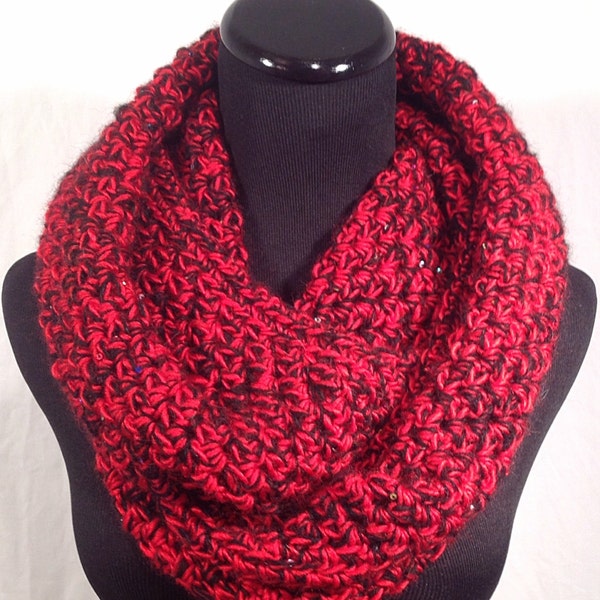 Double Yarn Sequined Crochet Infinity Scarf