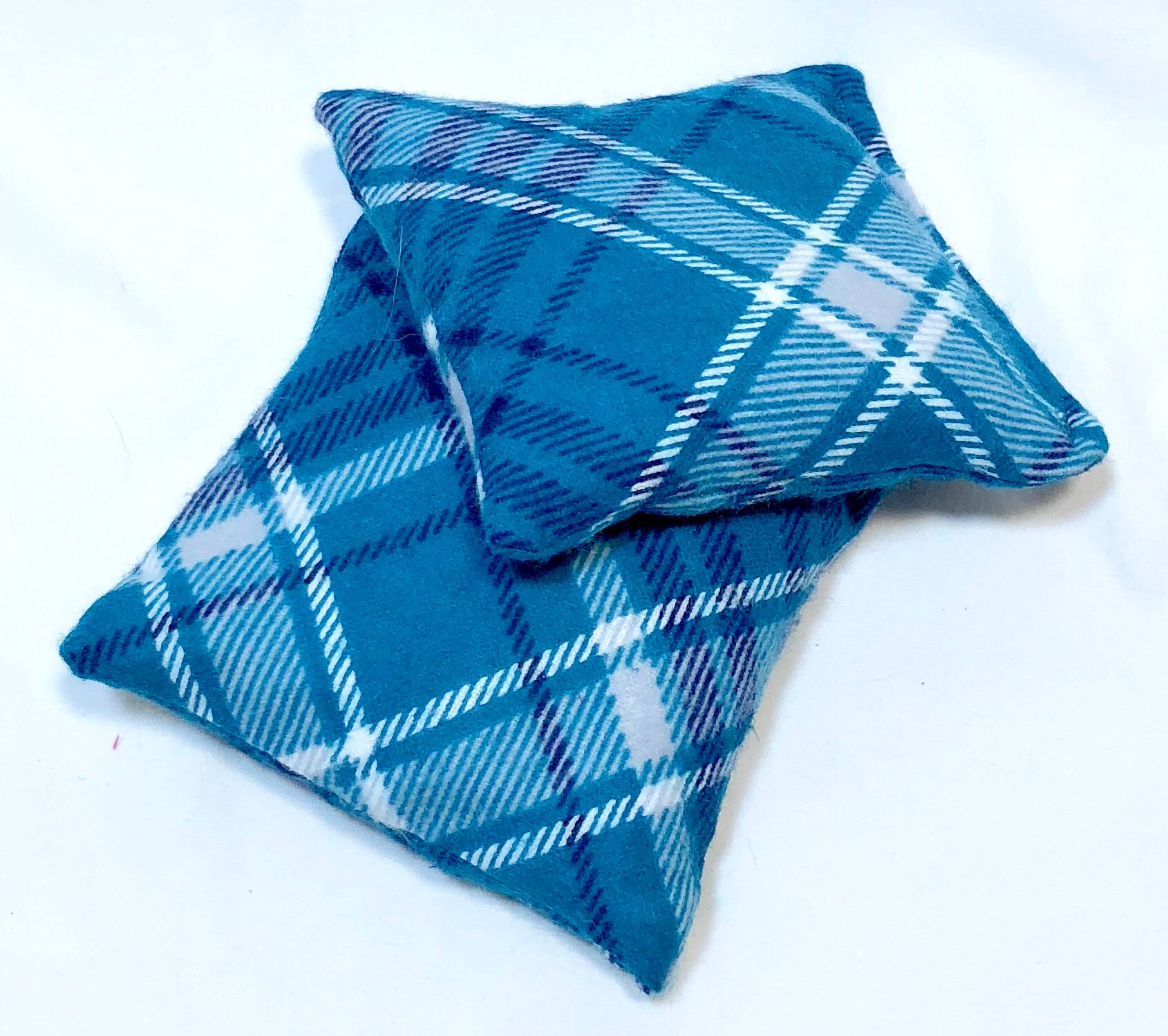 Teal Plaid Mini Rice Hand Warmers, Reusable Rice Packs, Flannel Hand Warmers