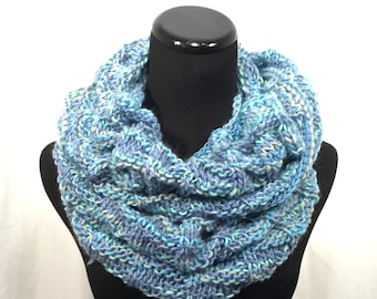 Blue Stripe Wool Knit Scarf