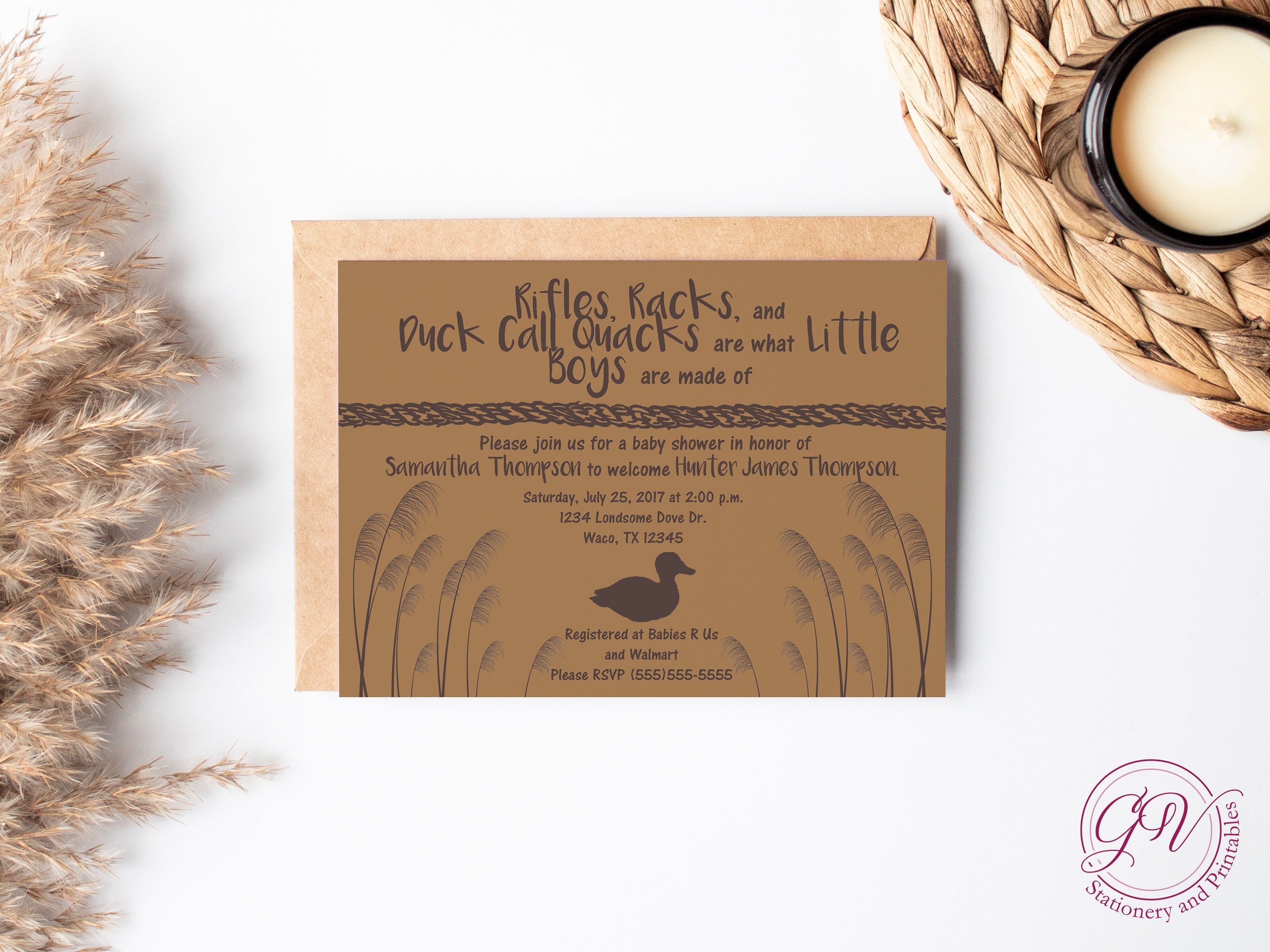 Printable Brown Duck Hunting Themed Baby Shower Invitation Etsy