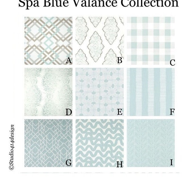 Spa Blue Valance Collection. Colors: Spa Blue and White. Choose your Fabric. Custom Widths (24"-52")