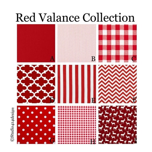Red  Valance Collection. Red & White. Choose your Fabric. Custom Widths (24"-52")