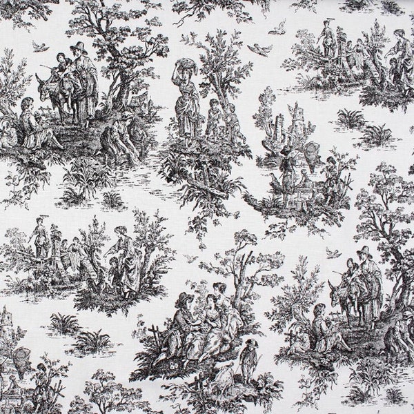 Toile Black Café Curtains.(Set of 2 Panels).Colors:Black & White. Choose Your Length (15"L upto 64"L)--UNLINED