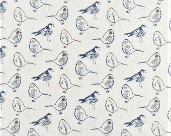 Bird Toile Regal  Café Curtain. (Set of 2 Panels).Colors: White and  Navy.Choose Your Length (15"L upto 64"L)--UNLINED