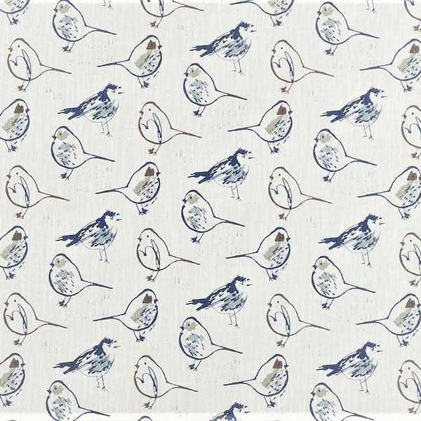 Bird Toile Regal  Café Curtain. (Set of 2 Panels).Colors: White and  Navy.Choose Your Length (15"L upto 64"L)--UNLINED