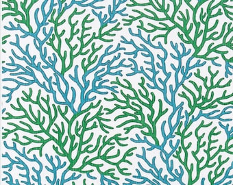 Coral Reef Marine Café Curtains.(Set of 2 Panels).Colors: White, Green & Blue  Choose Your Length (15&quot;L upto 64&quot;L)--UNLINED