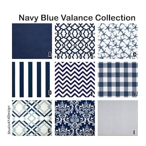 Navy Blue Valance Collection. Navy Blue & White. Choose your Fabric. Custom Widths (24"-52")