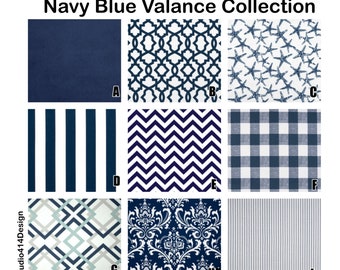 Navy Blue Valance Collection. Navy Blue & White. Choose your Fabric. Custom Widths (24"-52")