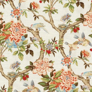 Alexa Floral  Café Curtains.(Set of 2 Panels).Colors :Spa, Orange,Red, Tan, Green on Ivory. Choose Your Length (15"L up-to 64"L)--UNLINED