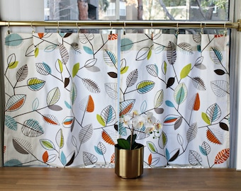Carson Fiesta Café Curtain. (Set of 2 Panels).Colors: White, Orange, Green, Blue & Brown.Choose Your Length (15"L upto 64"L)--UNLINED
