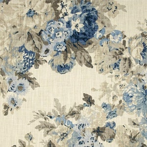 Bluebell Floral Café Curtains.(Set of 2 Panels).Colors: .Blue, Gray and Tan  Choose Your Length (15&quot;L up-to 64&quot;L)-UNLINED