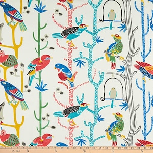 Cortinas Chatter Bird Café. (Conjunto de 2 painéis). Cores: vermelho, verde, azul, amarelo, preto e branco. Escolha seu comprimento (15 &quot;L até 64&quot; L) - SEM FORRO