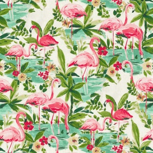 Floridian Flamingo Café Curtains.(Set of 2 Panels).Colors: Pink, Green, Blue, Black, and Cream.Choose Your Length (15&quot;L up-to 64&quot;L)--UNLINED