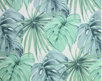 Palm Lagoon  Café Curtain. (Set of 2 Panels).Colors:Blue, Green on White Background. 25&quot;W x 25&quot;L-UNLINED