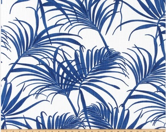 Goa Ocean Palm  Cafe Curtains (Set of 2 Panels).Colors : Navy Blue on White Background. Choose Length (15"L upto 64"L)-UNLINED