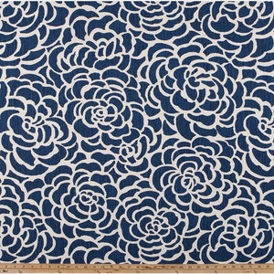 Blue Peonies in Bloom Cafe Curtains (Set of 2 Panels).Colors : Navy Blue on Cream Background. Choose Length (15"L upto 64"L)-UNLINED