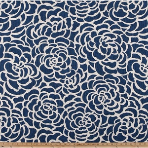 Blue Peonies in Bloom Cafe Curtains (Set of 2 Panels).Colors : Navy Blue on Cream Background. Choose Length (15&quot;L upto 64&quot;L)-UNLINED