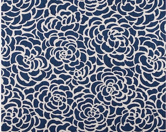 Blue Peonies in Bloom Cafe Curtains (Set of 2 Panels).Colors : Navy Blue on Cream Background. Choose Length (15"L upto 64"L)-UNLINED
