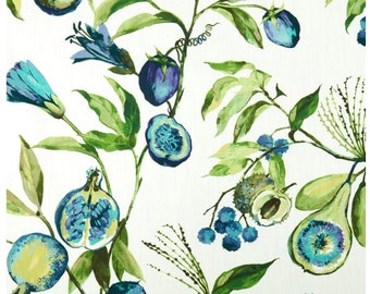 Fruit Orchard  Marina Café Curtains.(Set of 2 Panels).Colors:Green, Purple, Turquoise and White.Choose Your Length (15&quot;L upto 64&quot;L)--UNLINED