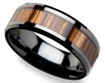 Ceramic Wedding Band Zebra Wood