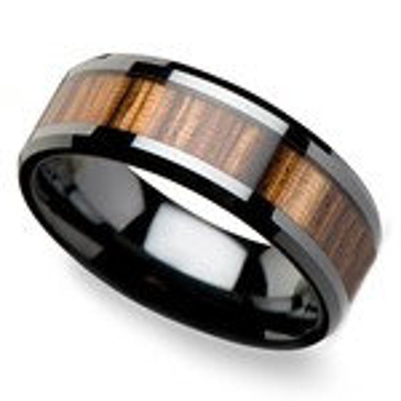 8mm Black Ceramic Wedding Band With Acacia Koa Wood Inlay – Comfort Fit Ring For Men & Women (Size 8.5)