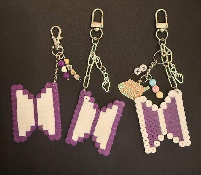 BTS Inspired Logo Keychain | Handmade Perler Bead ARMY Keychain
