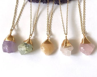 Raw Crystal Necklaces/Raw Citrine/Raw Prehnite/Raw Clear Quartz/Raw Rose Quartz/Raw Amethyst