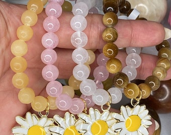 Meditation Bracelets/Yoga Bracelets/Stackable Stretchy Crystal Bracelets/Flower Bracelet/Healing Crystal Bracelets/Gemstone Beaded Bracelets