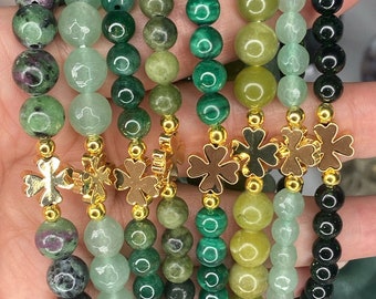 Shamrock Crystal Bracelets/Meditation Bracelets/Stackable Stretchy Crystal Bracelets/Clover  Gemstone Bracelets/St Patrick’s Bracelets