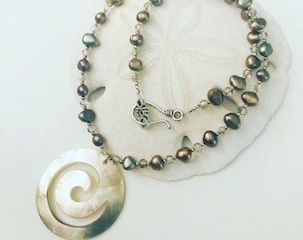 Black Seashell Swirl Necklace. ***With or without pendant***