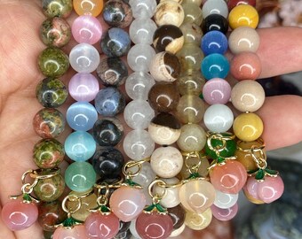 Peach Agate Charm Crystal Bracelets/Meditation Bracelets/Stackable Stretchy Crystal Bracelets/Gemstone Bracelets