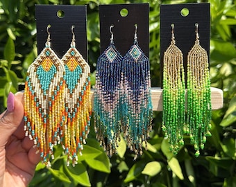 Beaded Earrings/Boho Beaded Earrings/Tribal Earrings/5” Long Earrings/Free Spirited Earrings