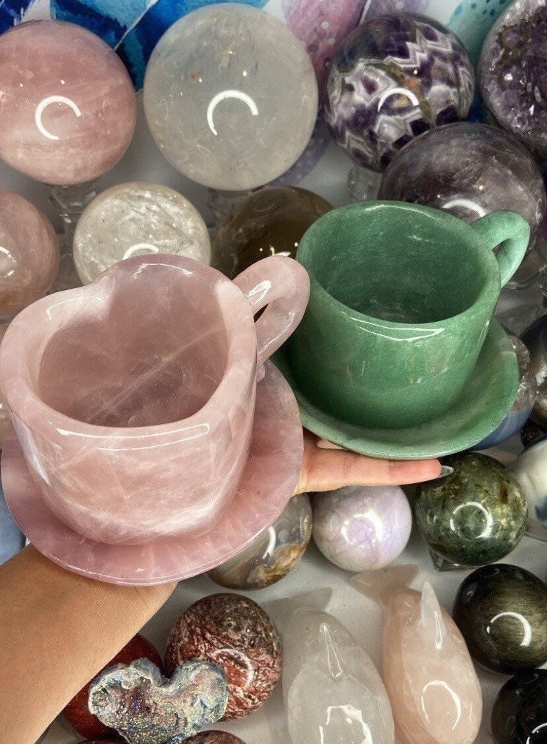 Crystal Coffee Mug Sets/rose Quartz Coffee Cup With Saucer/green