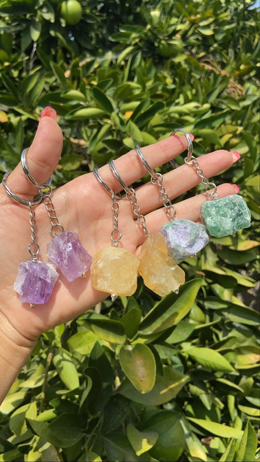 Raw Crystals Keychain/chakra Keychain/protection Keychains/sun ...