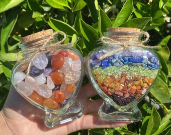 Glass Heart Jar Filled With Genuine Crystals/Crystals Heart Jar