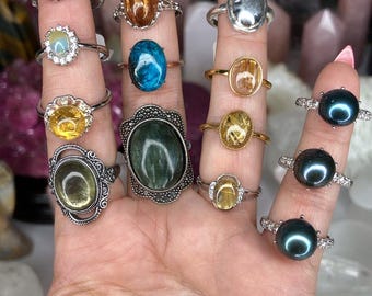 Sterling Silver, Adjustable Crystal Rings/Natural stone rings