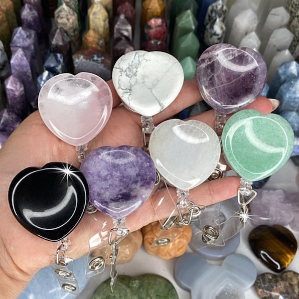 Worry Stone Crystal Badge ID Holders/Amethyst Holder/Green Aventurine Holder/RQ Holder