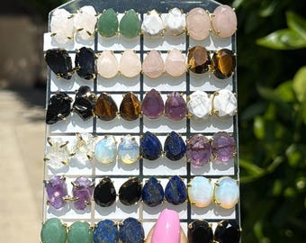 14mm Natural Stone Studs/Gemstone Studs/Genstone Teardrop Stud Earrings/Gemstone Stud Earrings/Raw Stone Earrings