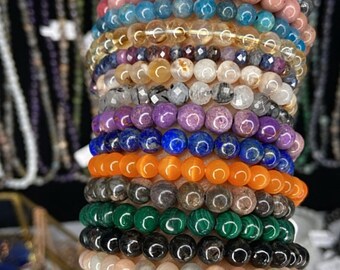 6mm Meditation Bracelets/Yoga Bracelets/Stackable Stretchy Bracelets/Mala bracelets/Healing Crystal Bracelets/Gemstone Beaded Bracelets