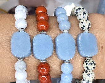 8 mm Crystal Beaded Bracelets / Stackable crystal bracelets/Meditation crystal bracelets/yoga crystal bracelets/ Angelite Bracelets