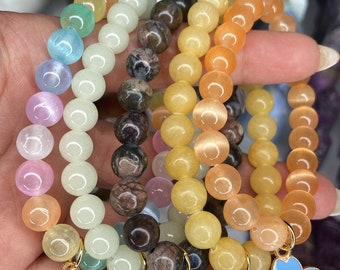 Meditation Bracelets/Yoga Bracelets/Stackable Stretchy Crystal Bracelets/Flower Bracelet/Healing Crystal Bracelets/Gemstone Beaded Bracelets
