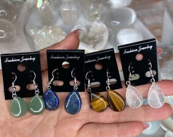 Gemstone Long Lasting Plated Earrings/Crystal Dangle Earrings/Amethyst Earrings/Rose Quartz Earrings/1.5” Gemstone Teardrop Earrings
