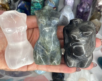 Tiger’s Eyes Female Body/Flashy Selenite Female Body/Crystal Female Sculpture/Silver Sheen Obsidian Pregnant Female Sculpture