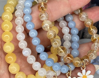 Meditation Bracelets/Yoga Bracelets/Stackable Stretchy Crystal Bracelets/Flower Bracelet/Healing Crystal Bracelets/Gemstone Beaded Bracelets