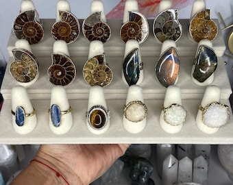 Stainless Steel Adjustable Crystal Rings/Natural stone rings