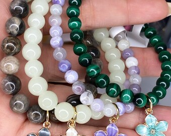 Meditation Bracelets/Yoga Bracelets/Stackable Stretchy Crystal Bracelets/Flower Bracelet/Healing Crystal Bracelets/Gemstone Beaded Bracelets