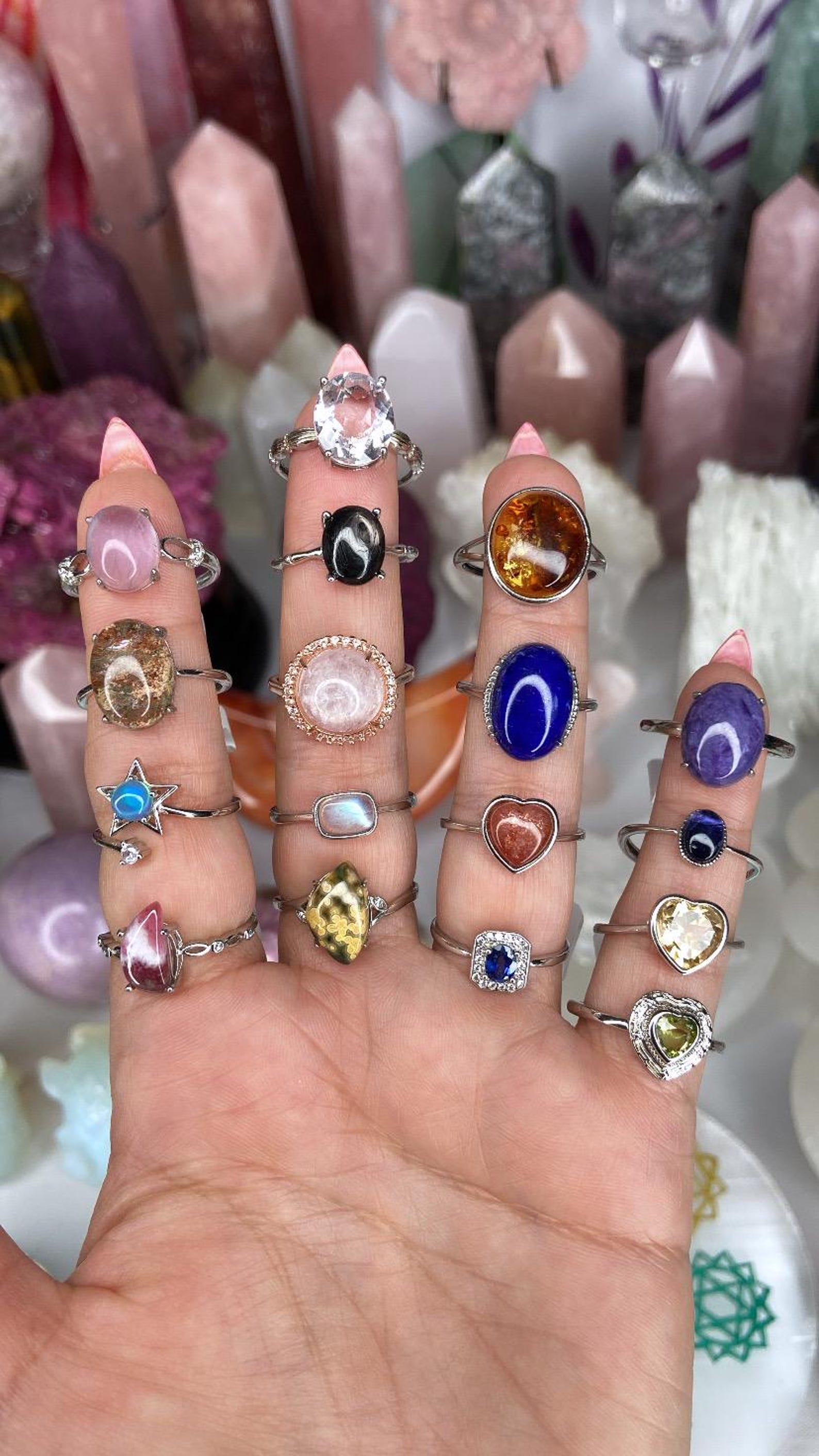 Sterling Silver Adjustable Crystal Rings/natural Stone Rings/gemstone ...
